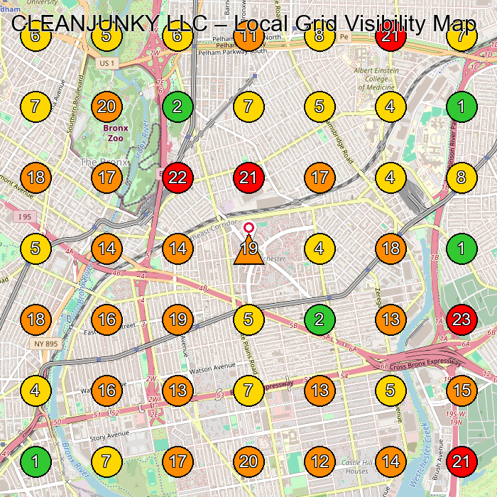 CLEANJUNKY LLC House Cleaning Service GeoGrid ranking map for Bronx NY